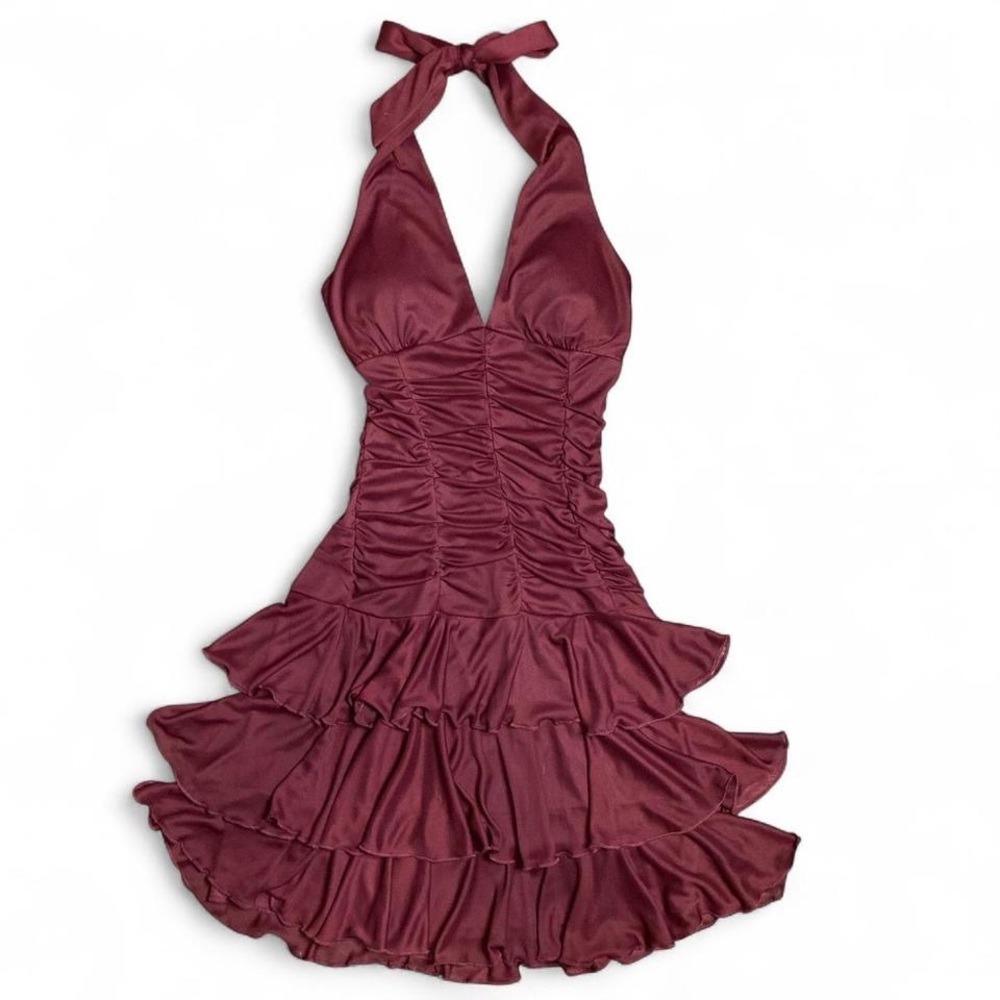 City Triangles Red Wine Halter Dress
